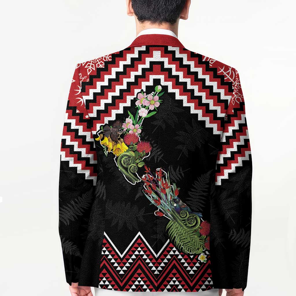 New Zealand Christmas Taniko Poutama Blazer Flora Map with Birds - Polynesian Pride