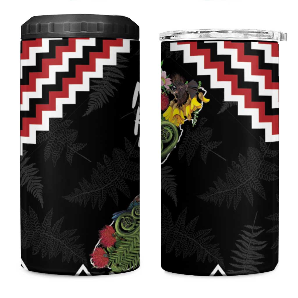New Zealand Christmas Taniko Poutama 4 in 1 Can Cooler Tumbler Flora Map with Birds - Polynesian Pride