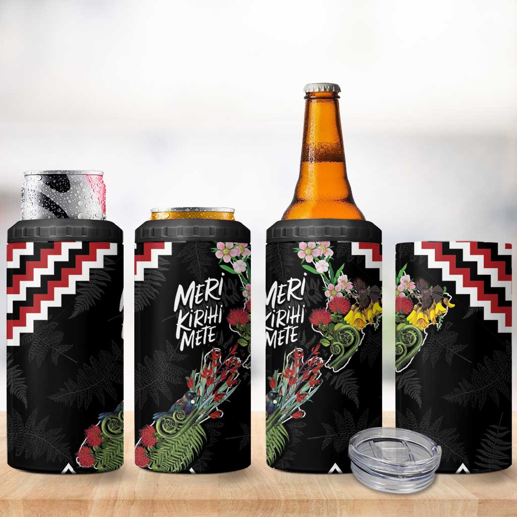 New Zealand Christmas Taniko Poutama 4 in 1 Can Cooler Tumbler Flora Map with Birds - Polynesian Pride