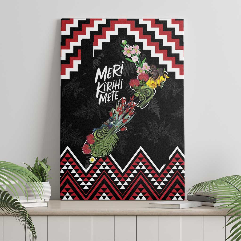 New Zealand Christmas Taniko Poutama Canvas Wall Art Flora Map with Birds - Polynesian Pride
