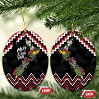 New Zealand Christmas Taniko Poutama Ceramic Ornament Flora Map with Birds - Polynesian Pride