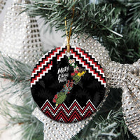 New Zealand Christmas Taniko Poutama Ceramic Ornament Flora Map with Birds - Polynesian Pride