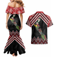New Zealand Christmas Taniko Poutama Couples Matching Mermaid Dress and Hawaiian Shirt Flora Map with Birds - Polynesian Pride
