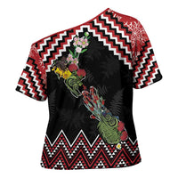 New Zealand Christmas Taniko Poutama Cross Shoulder Shirt Flora Map with Birds - Polynesian Pride