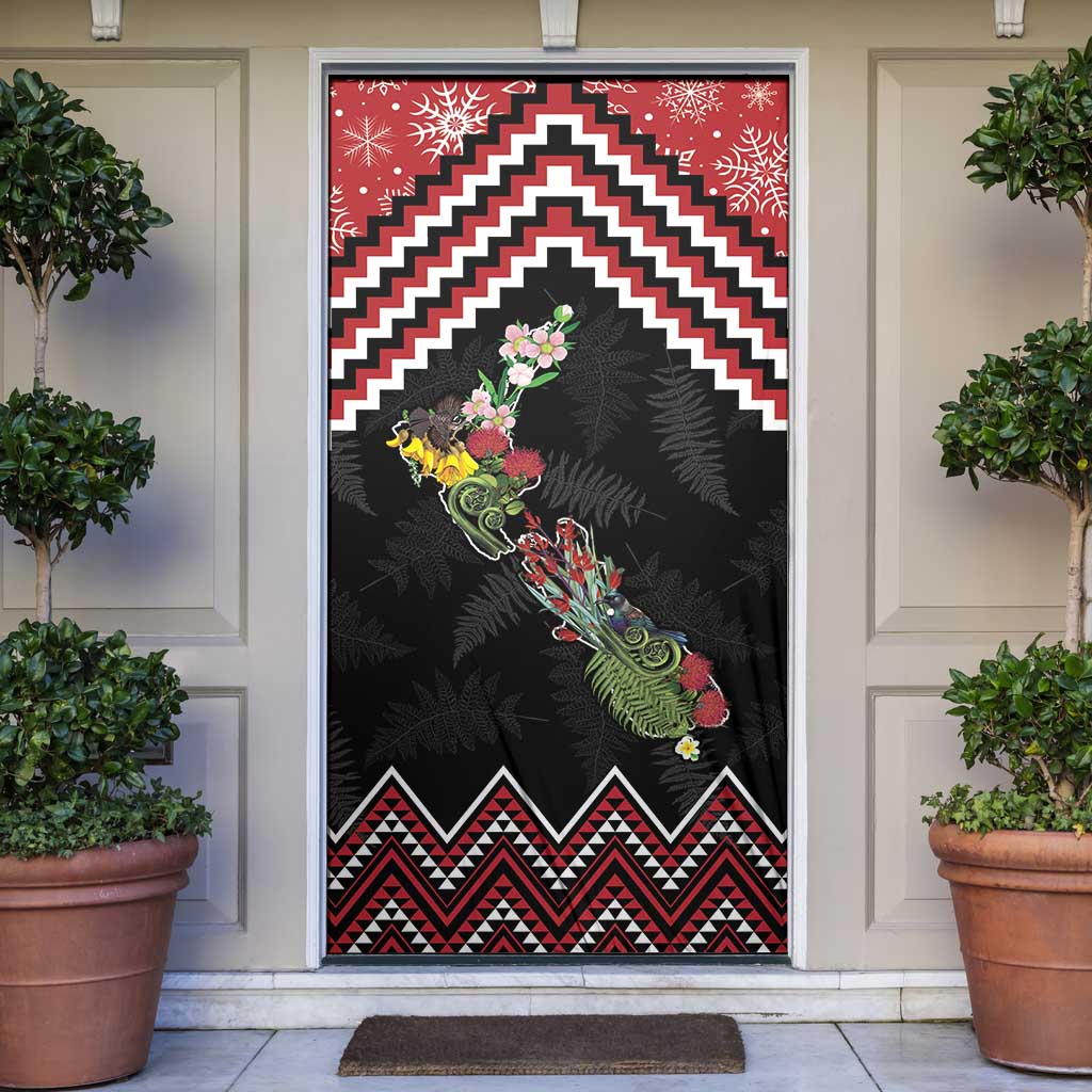 New Zealand Christmas Taniko Poutama Door Cover Flora Map with Birds - Polynesian Pride