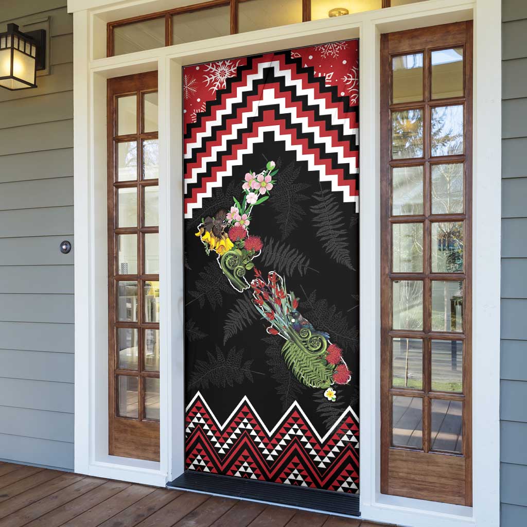 New Zealand Christmas Taniko Poutama Door Cover Flora Map with Birds - Polynesian Pride