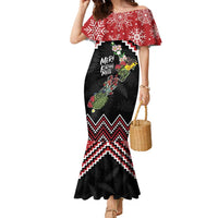 New Zealand Christmas Taniko Poutama Family Matching Mermaid Dress and Hawaiian Shirt Flora Map with Birds - Polynesian Pride