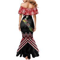 New Zealand Christmas Taniko Poutama Family Matching Mermaid Dress and Hawaiian Shirt Flora Map with Birds - Polynesian Pride