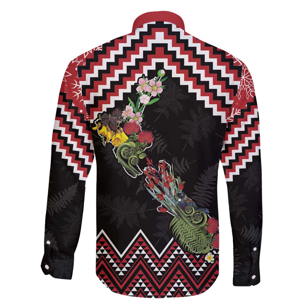 New Zealand Christmas Taniko Poutama Family Matching Off The Shoulder Long Sleeve Dress and Hawaiian Shirt Flora Map with Birds - Polynesian Pride