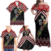 New Zealand Christmas Taniko Poutama Family Matching Off Shoulder Maxi Dress and Hawaiian Shirt Flora Map with Birds - Polynesian Pride