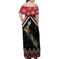 New Zealand Christmas Taniko Poutama Family Matching Off Shoulder Maxi Dress and Hawaiian Shirt Flora Map with Birds - Polynesian Pride