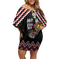 New Zealand Christmas Taniko Poutama Family Matching Off Shoulder Short Dress and Hawaiian Shirt Flora Map with Birds - Polynesian Pride