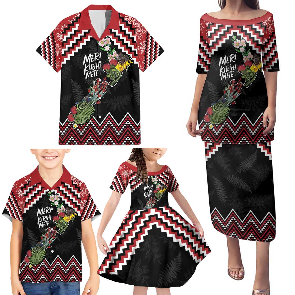 New Zealand Christmas Taniko Poutama Family Matching Puletasi and Hawaiian Shirt Flora Map with Birds - Polynesian Pride