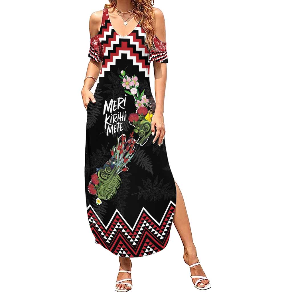 New Zealand Christmas Taniko Poutama Family Matching Summer Maxi Dress and Hawaiian Shirt Flora Map with Birds - Polynesian Pride