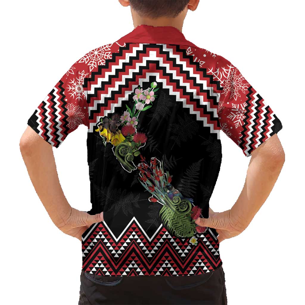 New Zealand Christmas Taniko Poutama Family Matching Tank Maxi Dress and Hawaiian Shirt Flora Map with Birds - Polynesian Pride