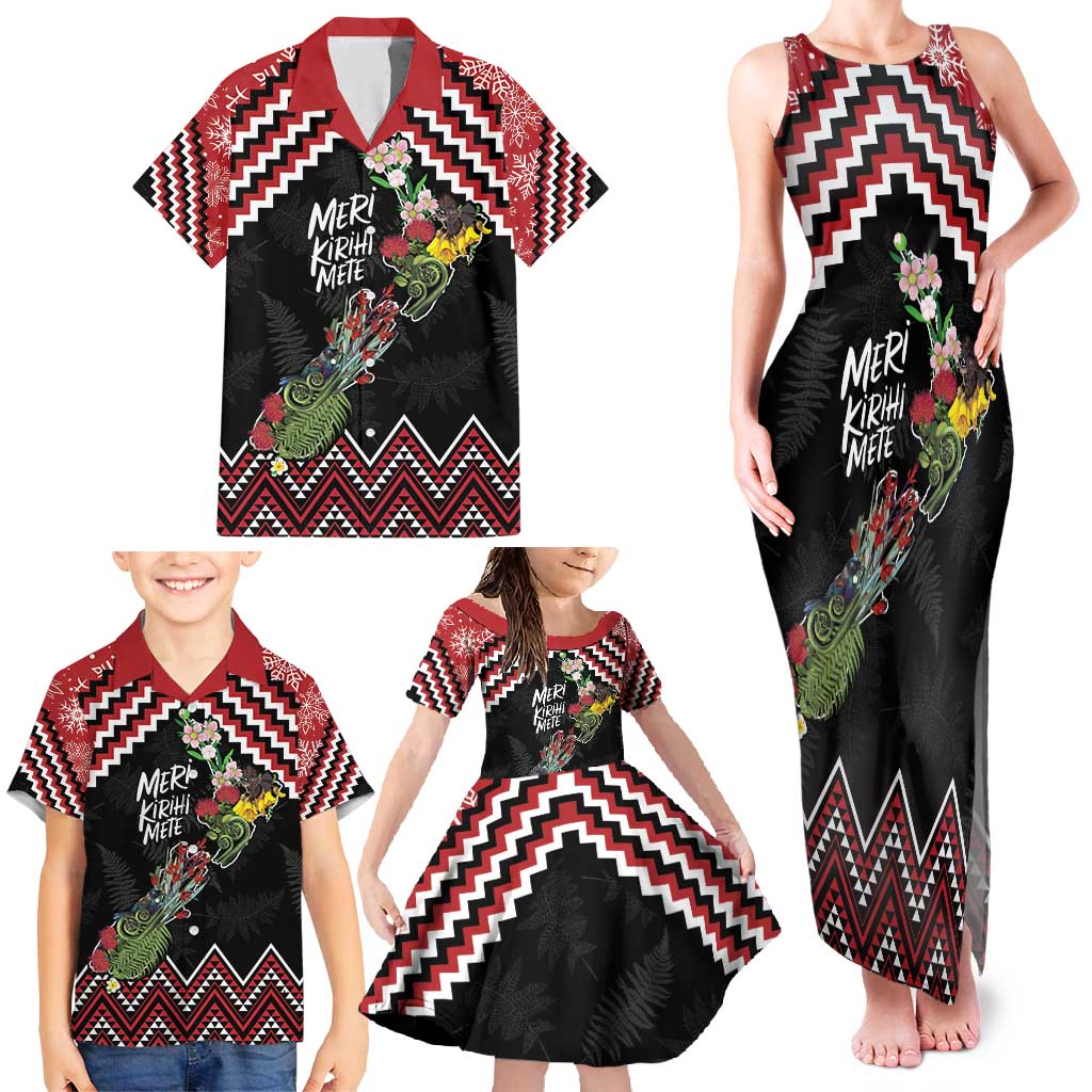 New Zealand Christmas Taniko Poutama Family Matching Tank Maxi Dress and Hawaiian Shirt Flora Map with Birds - Polynesian Pride