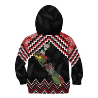 New Zealand Christmas Taniko Poutama Kid Hoodie Flora Map with Birds - Polynesian Pride