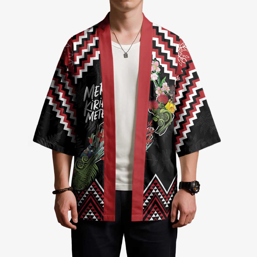 New Zealand Christmas Taniko Poutama Kimono Flora Map with Birds - Polynesian Pride