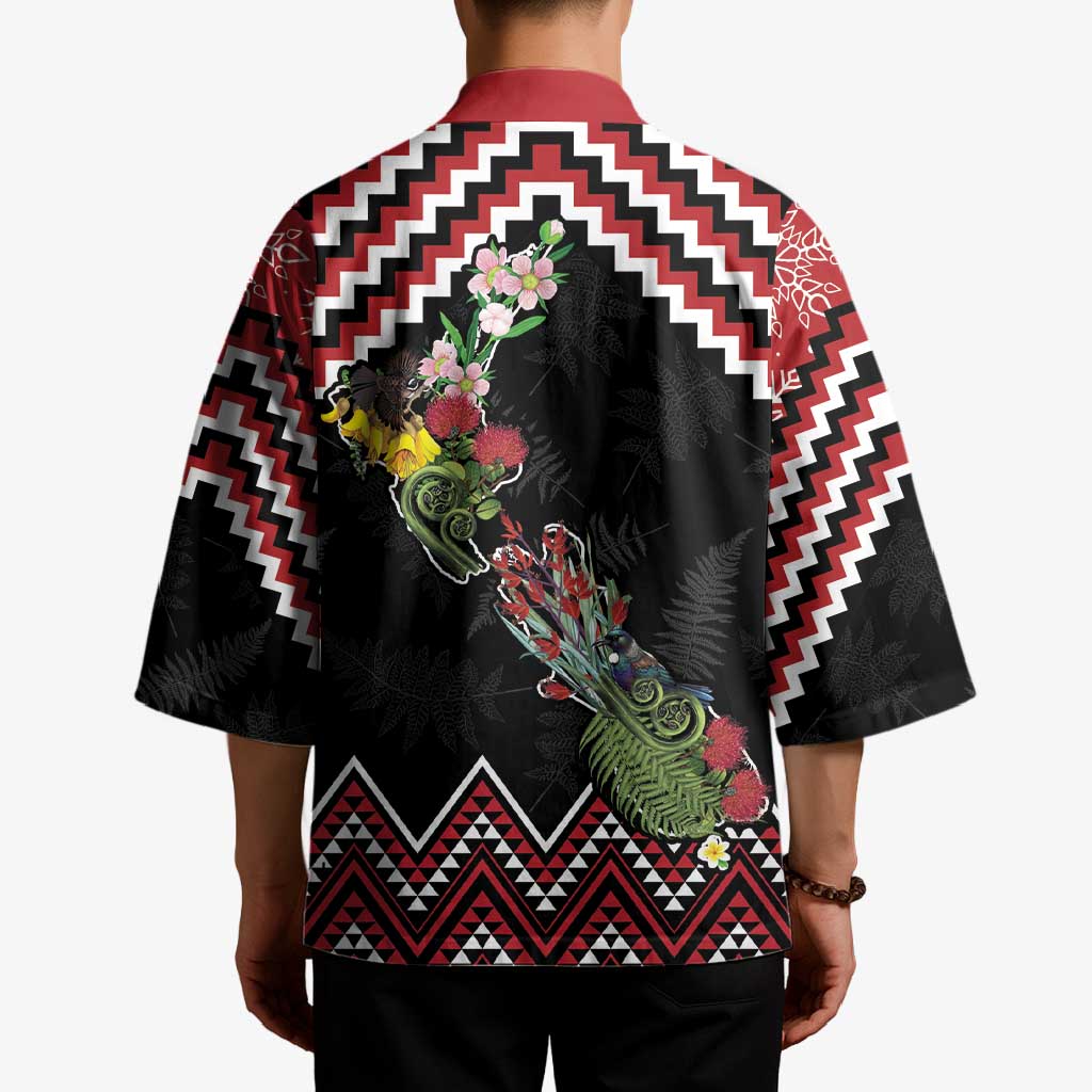 New Zealand Christmas Taniko Poutama Kimono Flora Map with Birds - Polynesian Pride