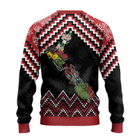 New Zealand Christmas Taniko Poutama Ugly Christmas Sweater Flora Map with Birds - Polynesian Pride