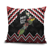 New Zealand Christmas Taniko Poutama Pillow Cover Flora Map with Birds - Polynesian Pride