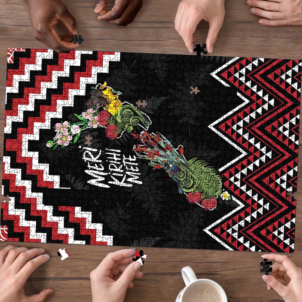 New Zealand Christmas Taniko Poutama Puzzle Flora Map with Birds - Polynesian Pride