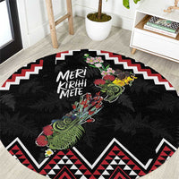 New Zealand Christmas Taniko Poutama Round Carpet Flora Map with Birds - Polynesian Pride