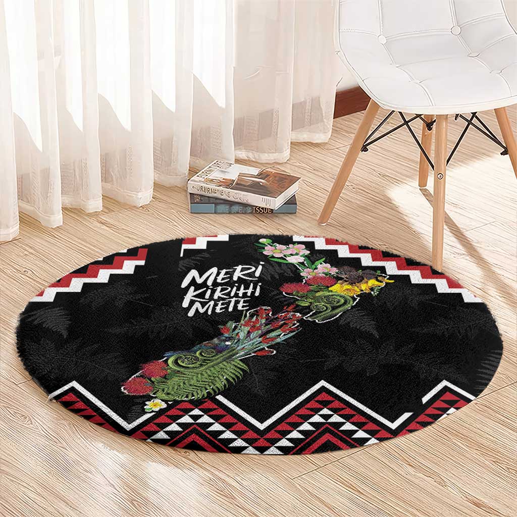 New Zealand Christmas Taniko Poutama Round Carpet Flora Map with Birds - Polynesian Pride