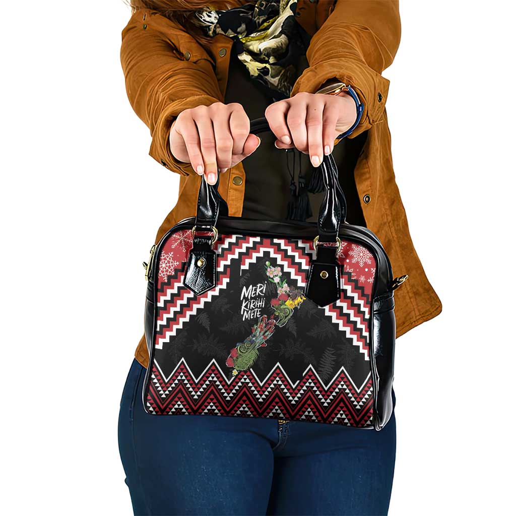 New Zealand Christmas Taniko Poutama Shoulder Handbag Flora Map with Birds - Polynesian Pride