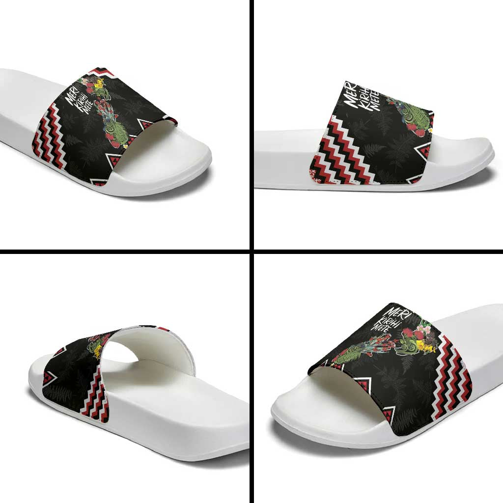 New Zealand Christmas Taniko Poutama Slide Sandals Flora Map with Birds - Polynesian Pride