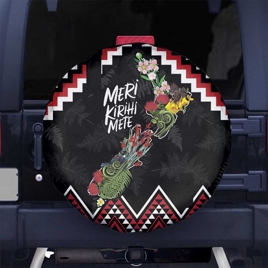 New Zealand Christmas Taniko Poutama Spare Tire Cover Flora Map with Birds - Polynesian Pride