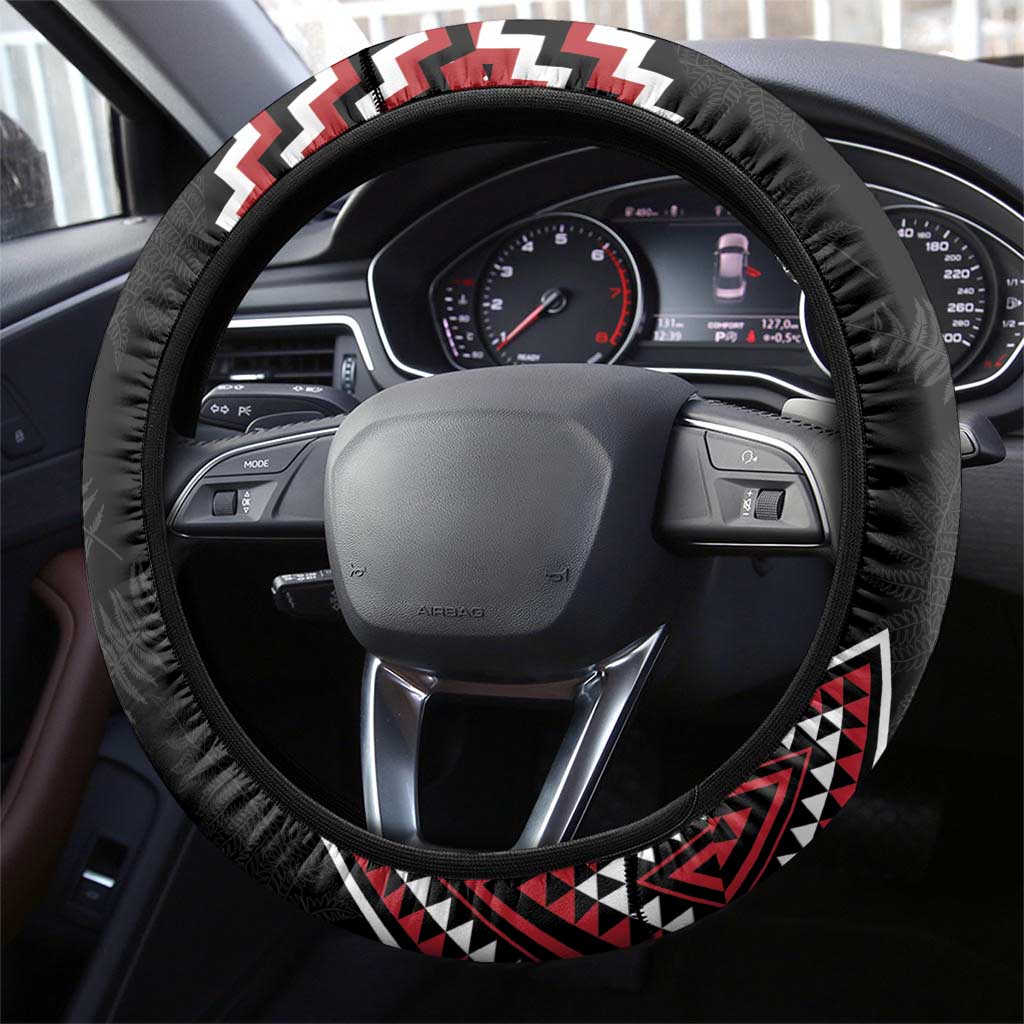 New Zealand Christmas Taniko Poutama Steering Wheel Cover Flora Map with Birds - Polynesian Pride