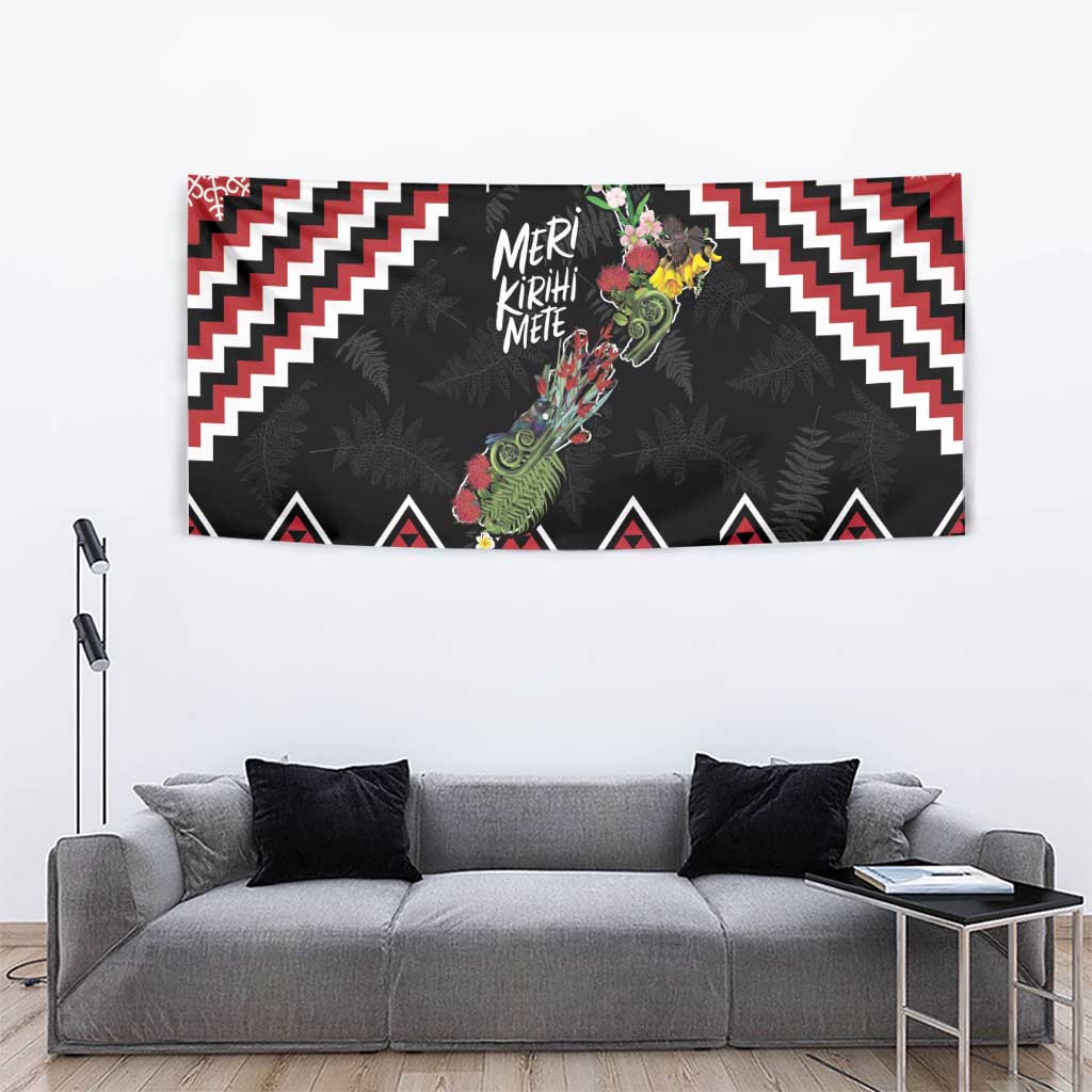 New Zealand Christmas Taniko Poutama Tapestry Flora Map with Birds - Polynesian Pride