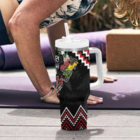 New Zealand Christmas Taniko Poutama Tumbler With Handle Flora Map with Birds - Polynesian Pride