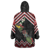 New Zealand Christmas Taniko Poutama Wearable Blanket Hoodie Flora Map with Birds - Polynesian Pride