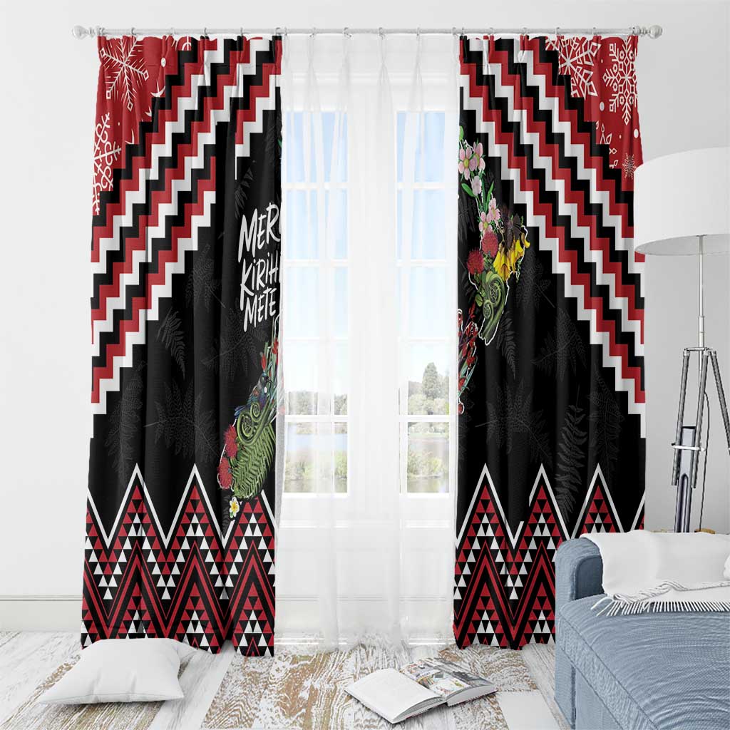 New Zealand Christmas Taniko Poutama Window Curtain Flora Map with Birds - Polynesian Pride