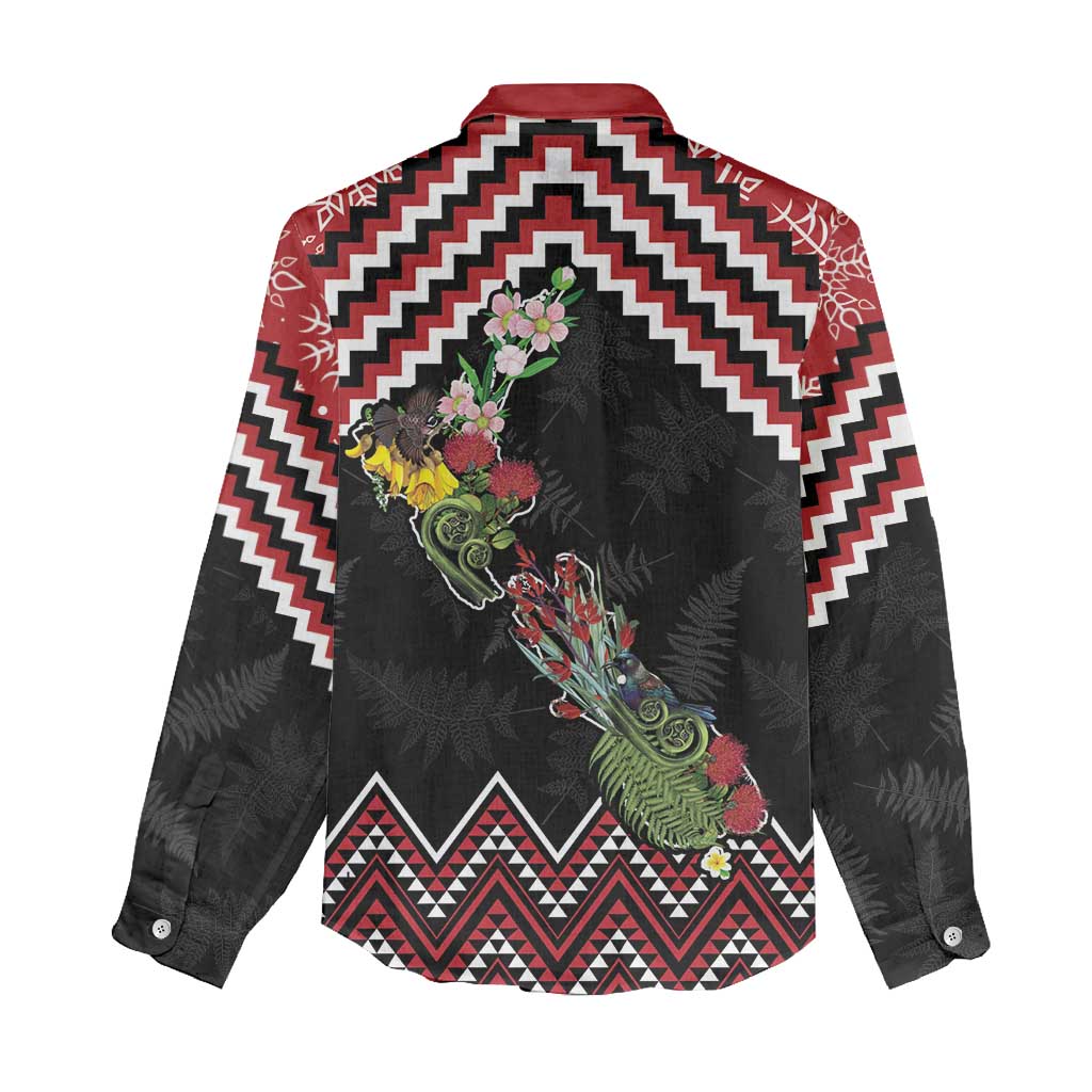 New Zealand Christmas Taniko Poutama Women Casual Shirt Flora Map with Birds - Polynesian Pride