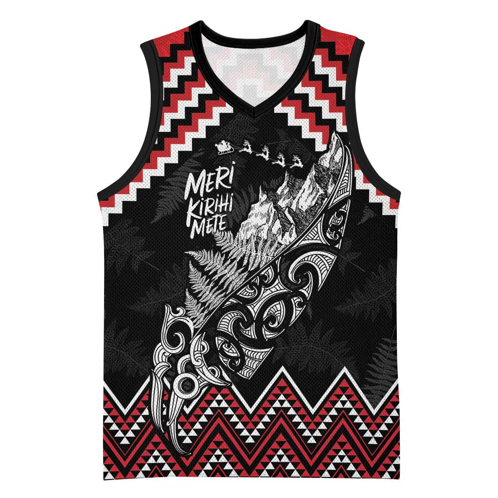 New Zealand Christmas Taniko Poutama Basketball Jersey Mountainscape Maori Fern - Polynesian Pride