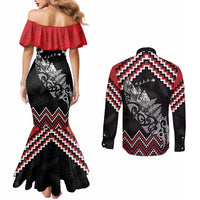 New Zealand Christmas Taniko Poutama Couples Matching Mermaid Dress and Long Sleeve Button Shirt Mountainscape Maori Fern - Polynesian Pride