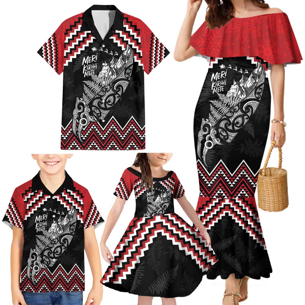 New Zealand Christmas Taniko Poutama Family Matching Mermaid Dress and Hawaiian Shirt Mountainscape Maori Fern - Polynesian Pride