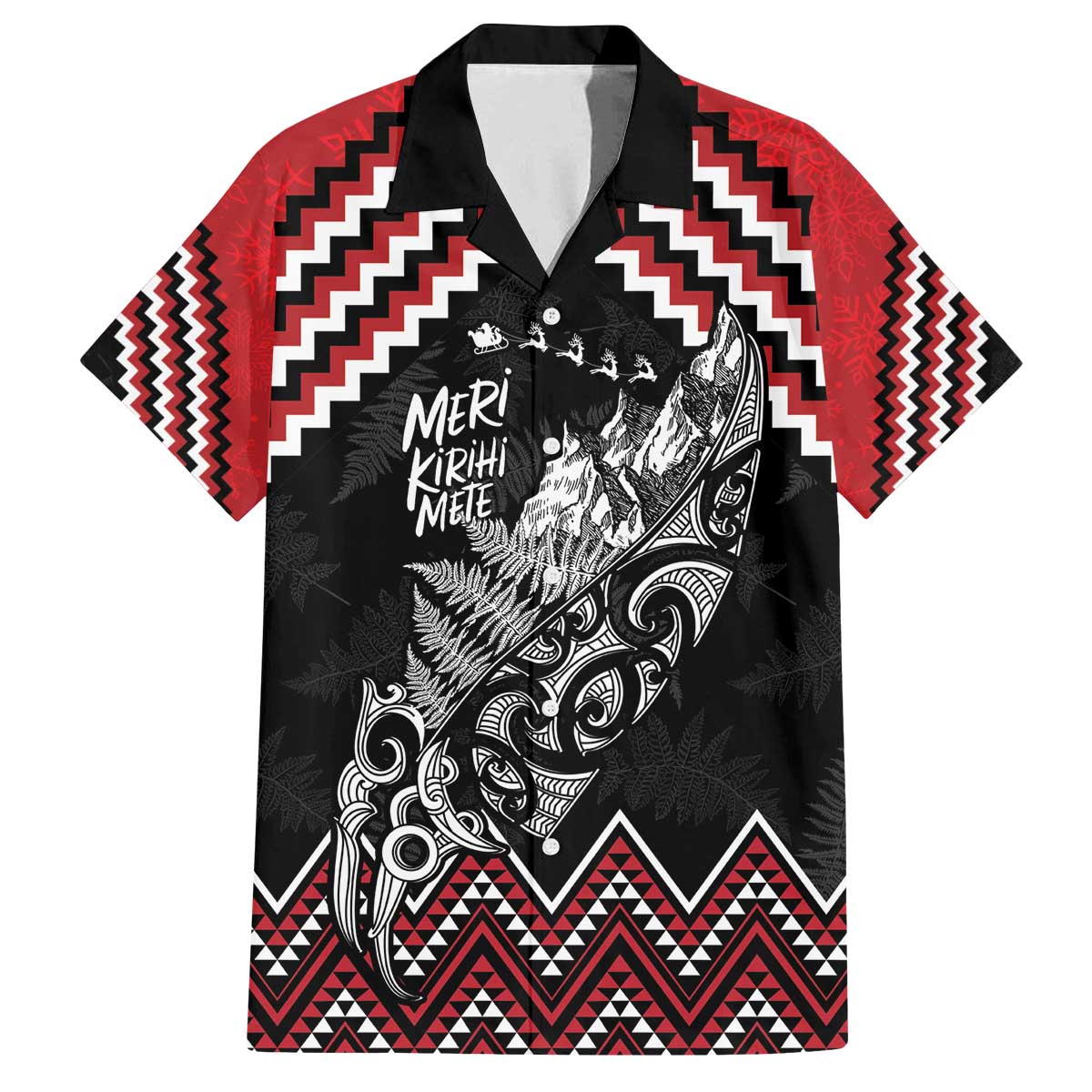 New Zealand Christmas Taniko Poutama Family Matching Off The Shoulder Long Sleeve Dress and Hawaiian Shirt Mountainscape Maori Fern - Polynesian Pride