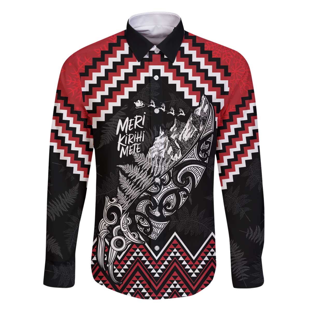 New Zealand Christmas Taniko Poutama Family Matching Off The Shoulder Long Sleeve Dress and Hawaiian Shirt Mountainscape Maori Fern - Polynesian Pride