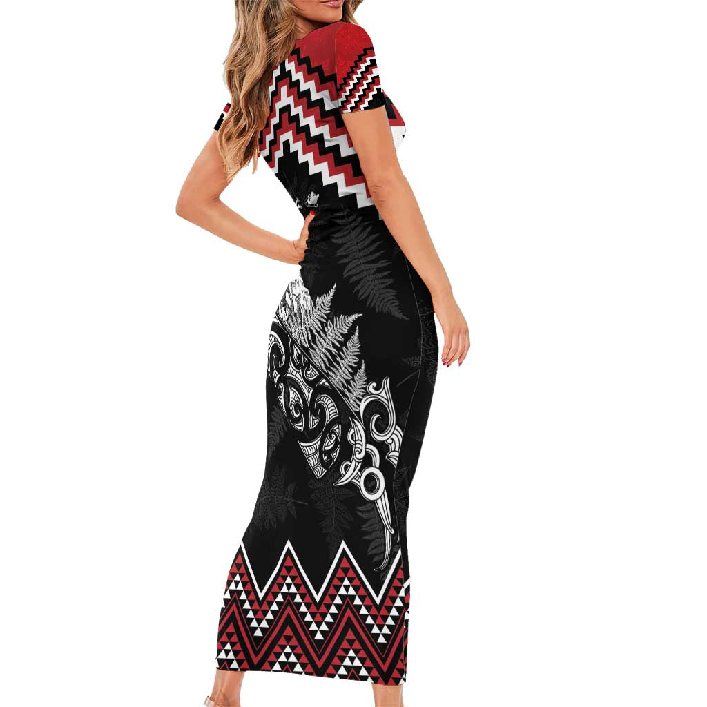 New Zealand Christmas Taniko Poutama Family Matching Short Sleeve Bodycon Dress and Hawaiian Shirt Mountainscape Maori Fern - Polynesian Pride