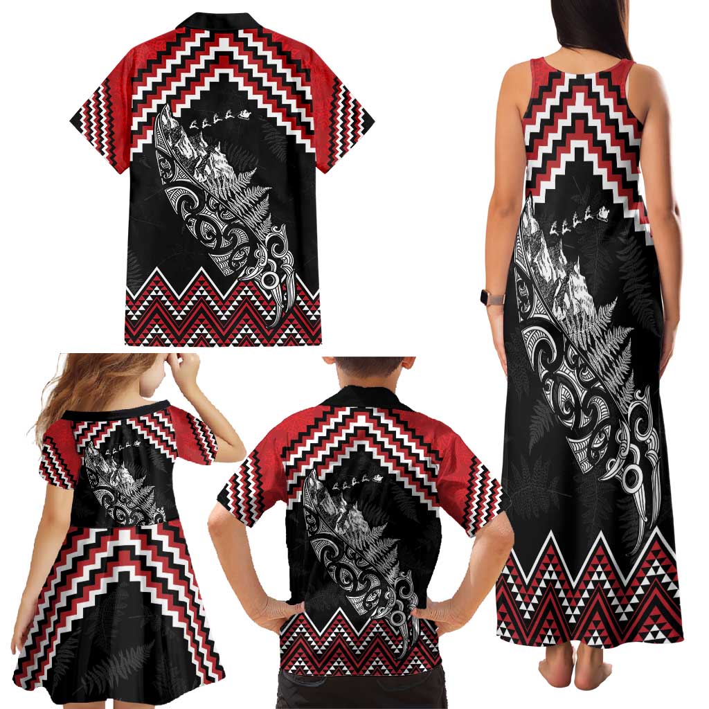 New Zealand Christmas Taniko Poutama Family Matching Tank Maxi Dress and Hawaiian Shirt Mountainscape Maori Fern - Polynesian Pride