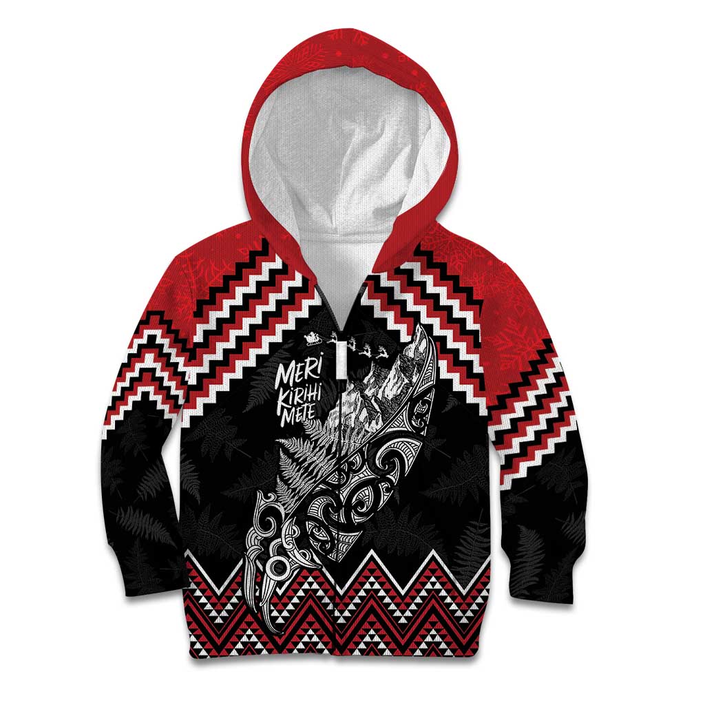New Zealand Christmas Taniko Poutama Kid Hoodie Mountainscape Maori Fern - Polynesian Pride
