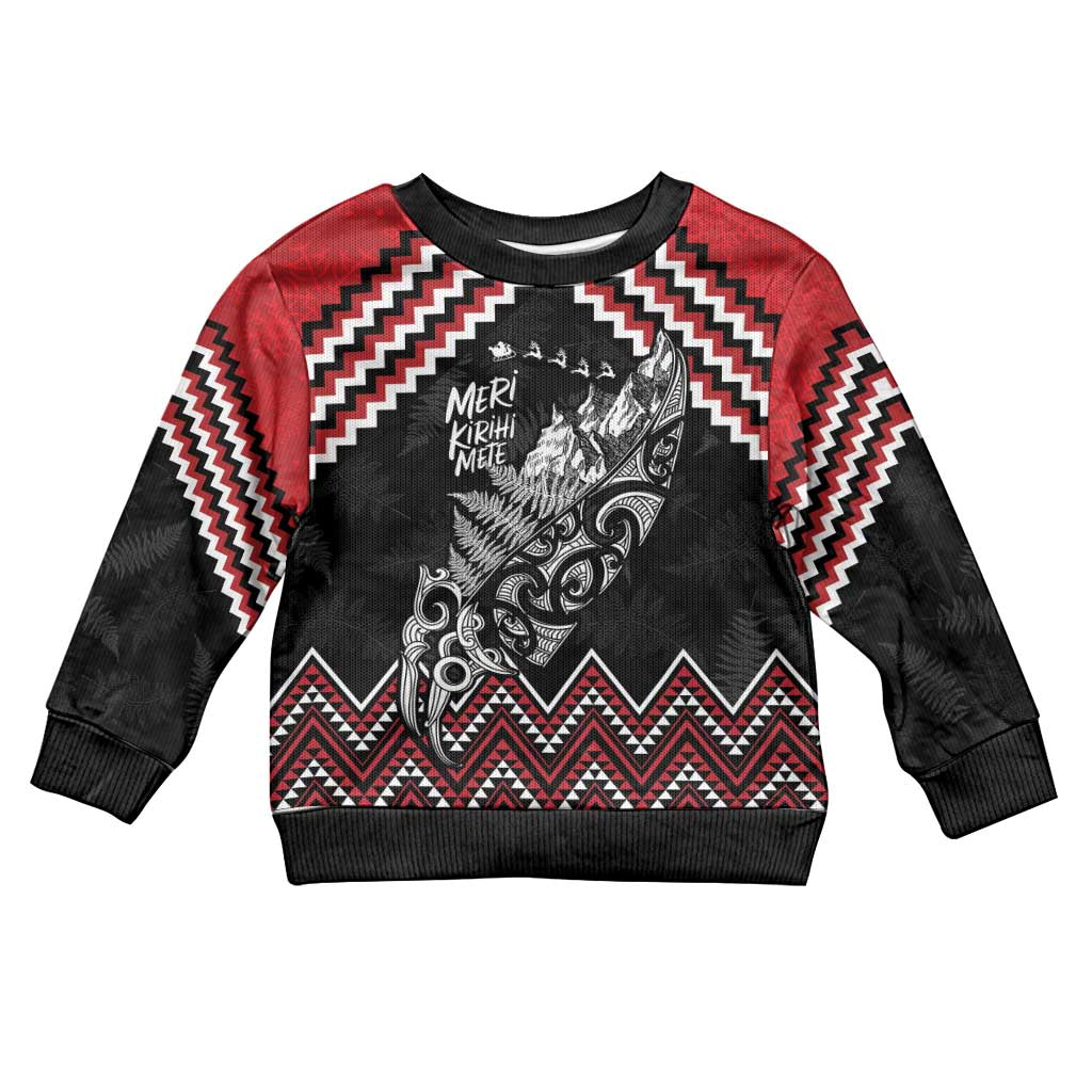 New Zealand Christmas Taniko Poutama Kid Ugly Christmas Sweater Mountainscape Maori Fern - Polynesian Pride