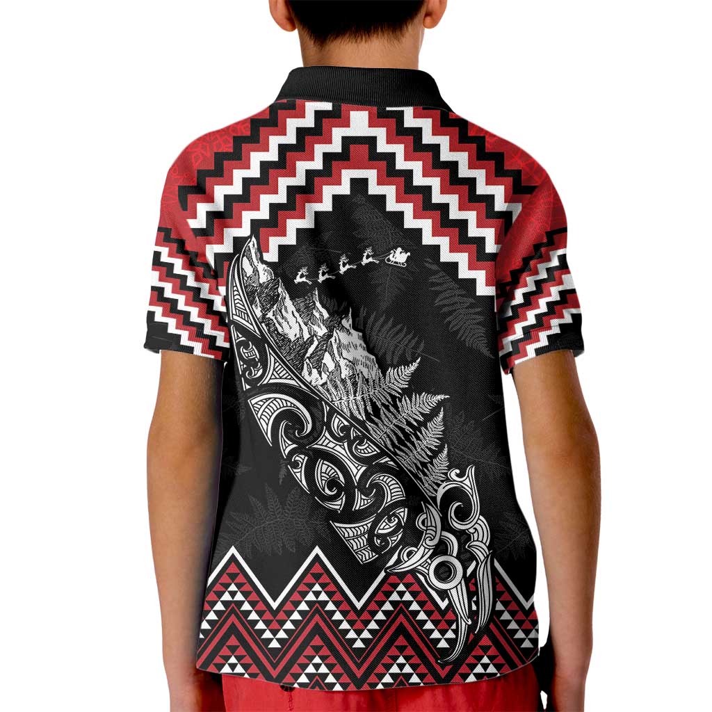 New Zealand Christmas Taniko Poutama Kid Polo Shirt Mountainscape Maori Fern - Polynesian Pride