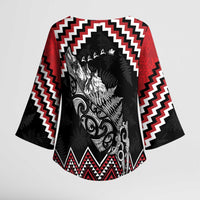 New Zealand Christmas Taniko Poutama Kimono Sleeve Blouse Mountainscape Maori Fern - Polynesian Pride