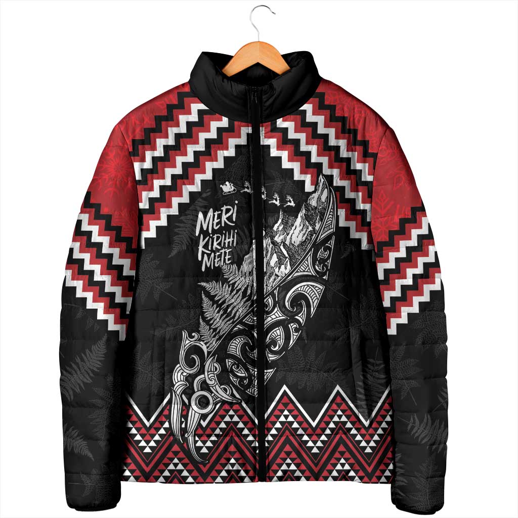 New Zealand Christmas Taniko Poutama Padded Jacket Mountainscape Maori Fern - Polynesian Pride