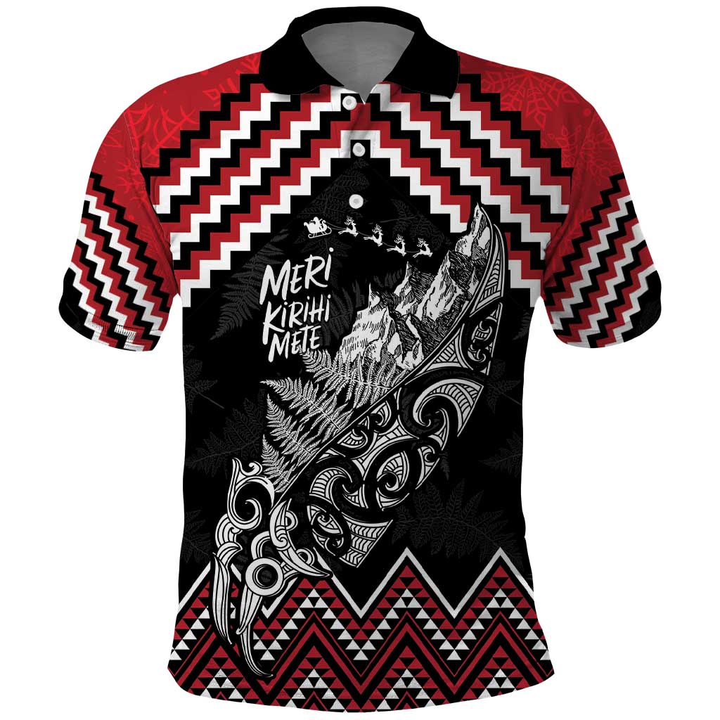 New Zealand Christmas Taniko Poutama Polo Shirt Mountainscape Maori Fern - Polynesian Pride
